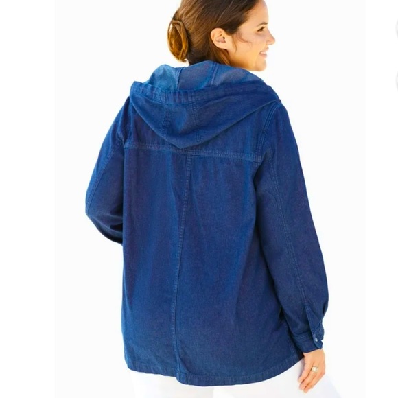 Denim Navy Blue Hooded Stylish Pretty Jacket with Pockets - Picture 4 of 11